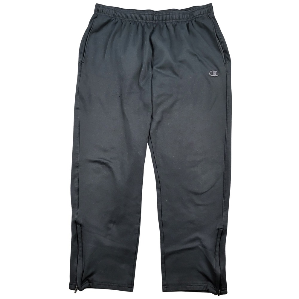 Champion Mens Black Track Training Pants P9446 Ankle Zips Size Large L Excellent